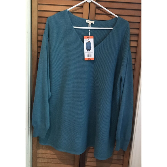 NWT Women's Ella Moss Sweater Pullover Ribbed V-Neck Blue Plus Size XXL - Picture 1 of 9